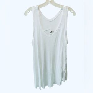 Elan Womens Large White Beach Semi Sheer Asymmetrical Tank Boho